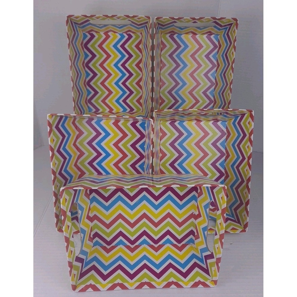 Brother Sister Design Studio Cardboard Chevron Pattern Storage‎ Baskets Lot Of 5
